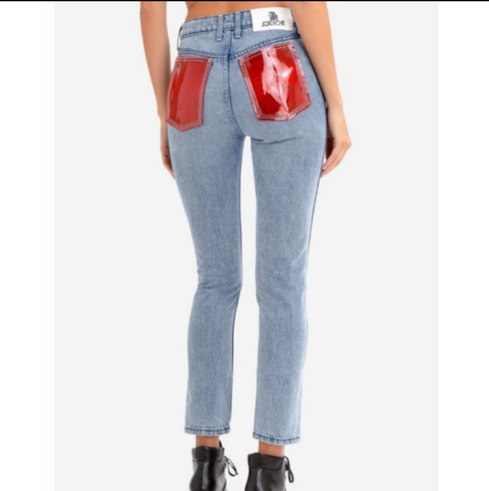 🌞JORDACHE RED PVC POCKET HIGH RISE ACID WASH JEANS🌞 NWT